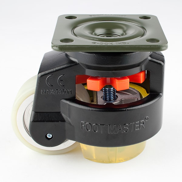 Foot Master Leveling Caster, 75 mm Polyurethane Wheel, 95x95 mm Plate, Swivel, 800 kg Cap, PU Foot Pad, Black GD-100-F-HUP-CUR-FBL - main